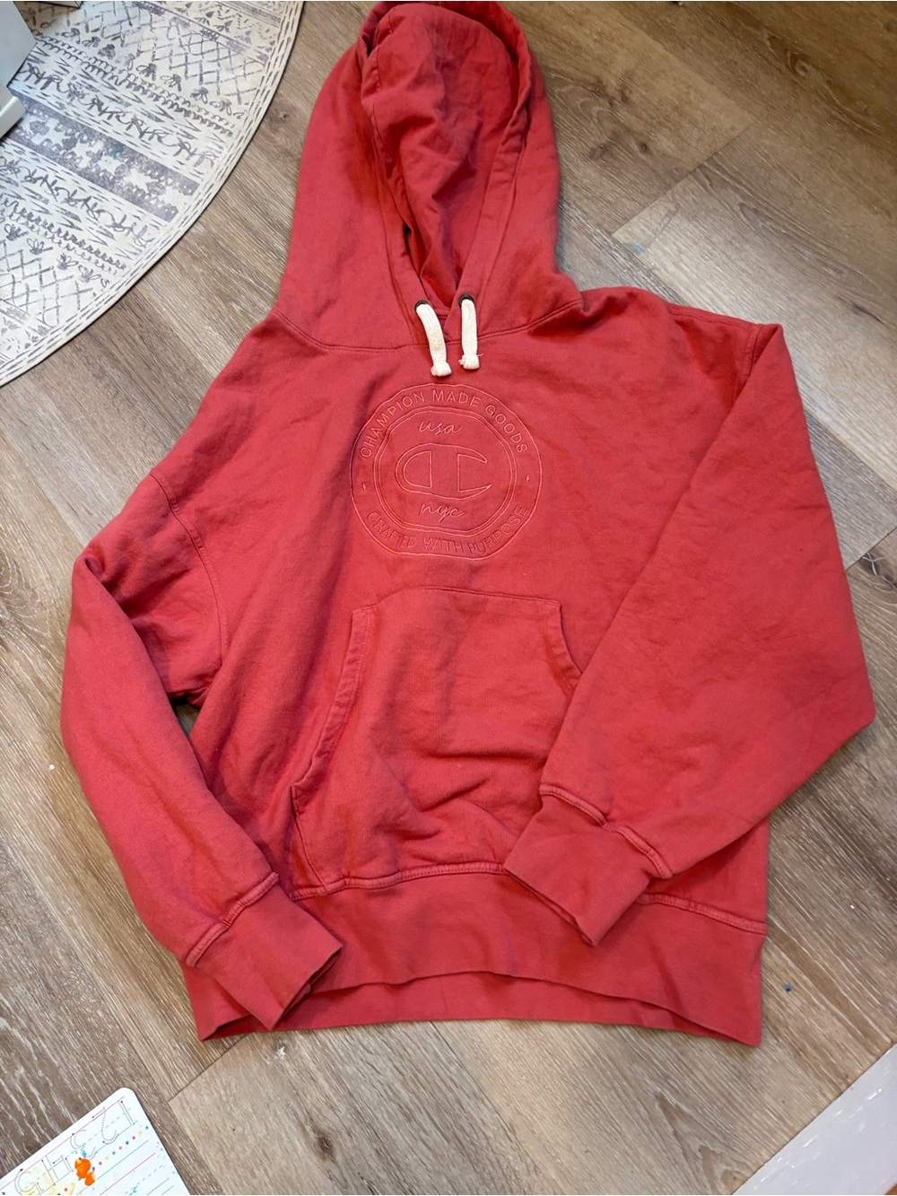 Champion Red Pullover Hoodie with Embossed Logo
